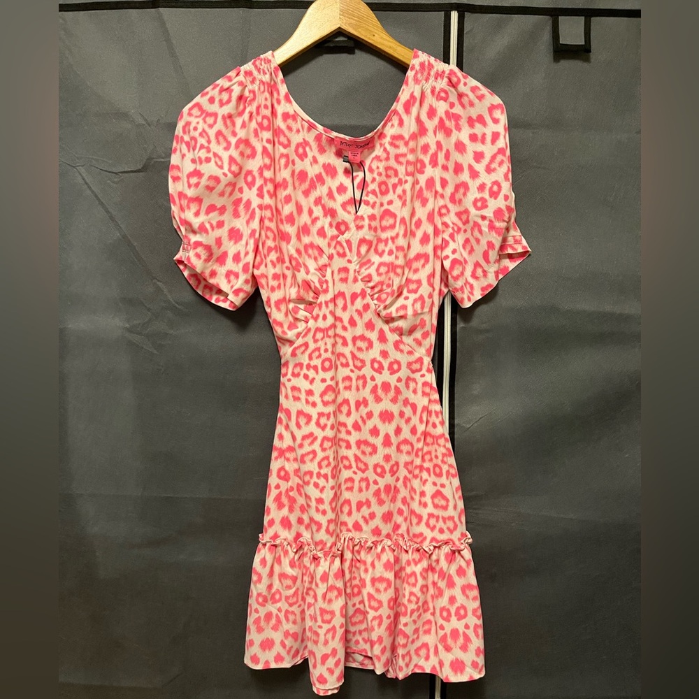 NWT! Betsey Johnson Pinky Mini Dress Sonic White Animal Print Women's Size Large